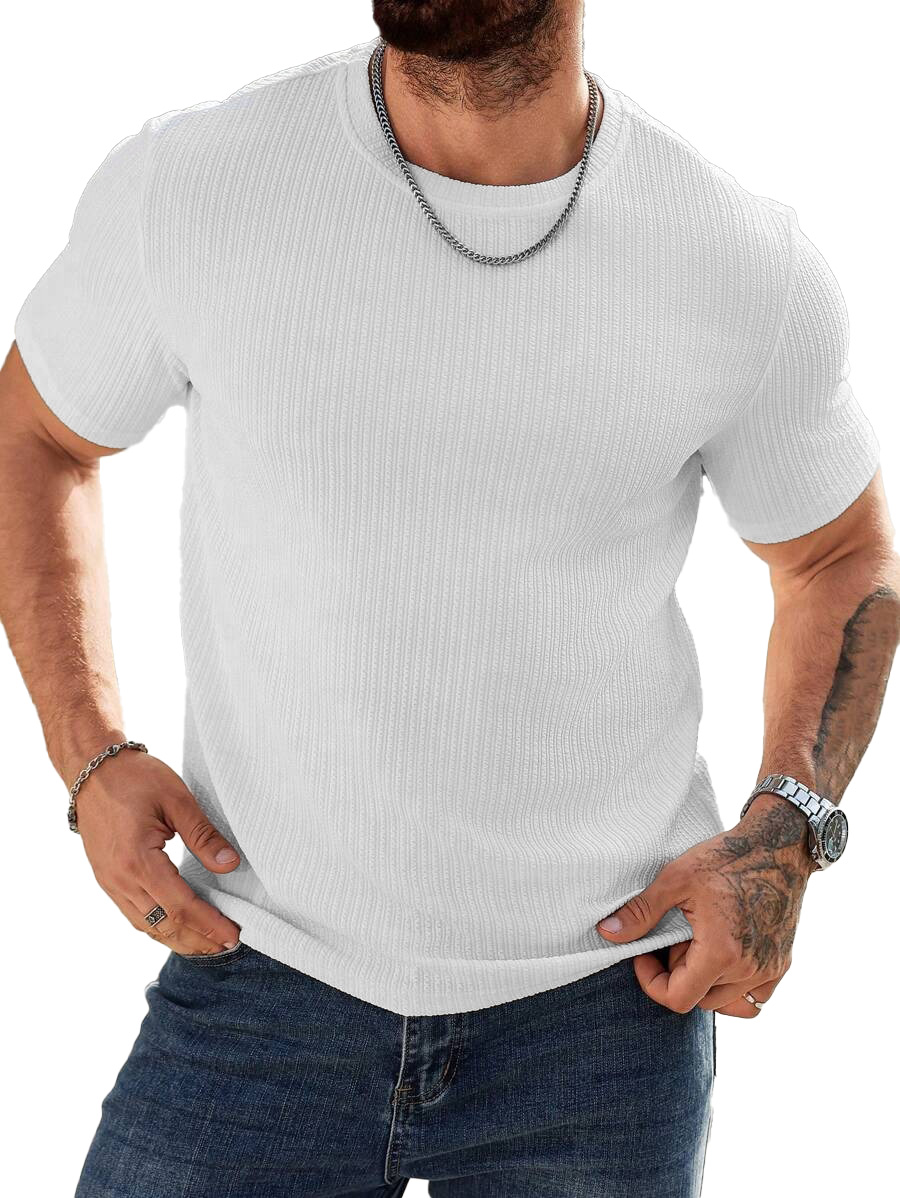 Men's Fashion Casual Striped Fabric Short Sleeve T-shirt