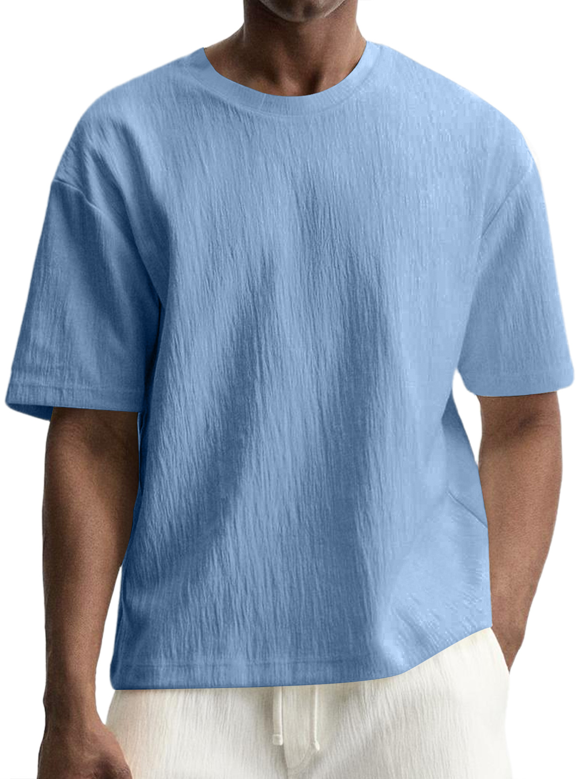 Men's Daily Round Neck Pleated Texture Casual Short-sleeved T-shirt