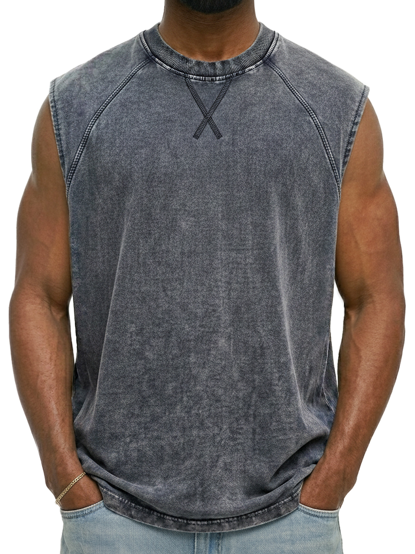 Men's Retro Raglan Round Neck Casual Sleeveless Vest