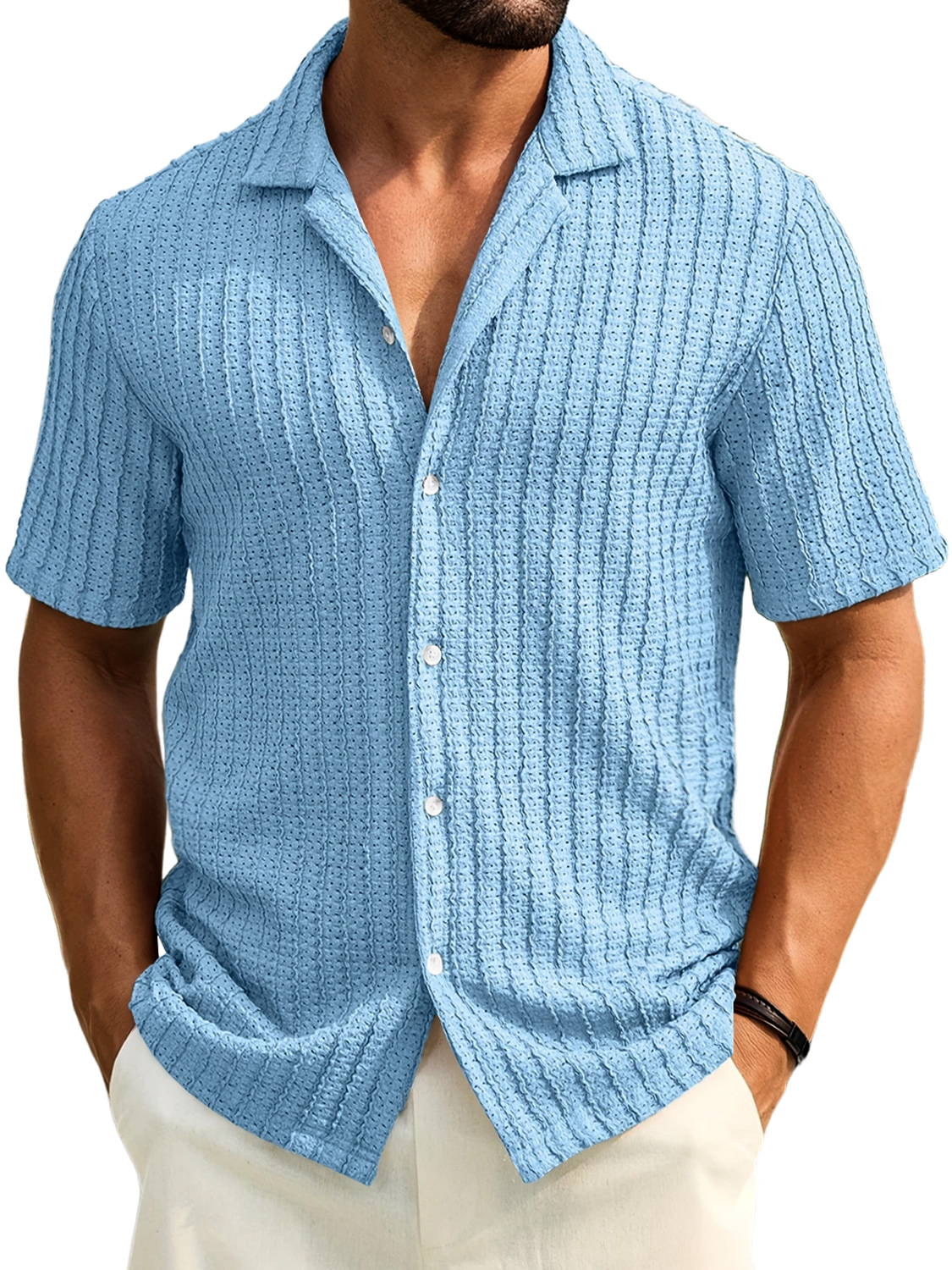 Men's Daily Casual Texture Lapel Comfortable Short-sleeved Shirt