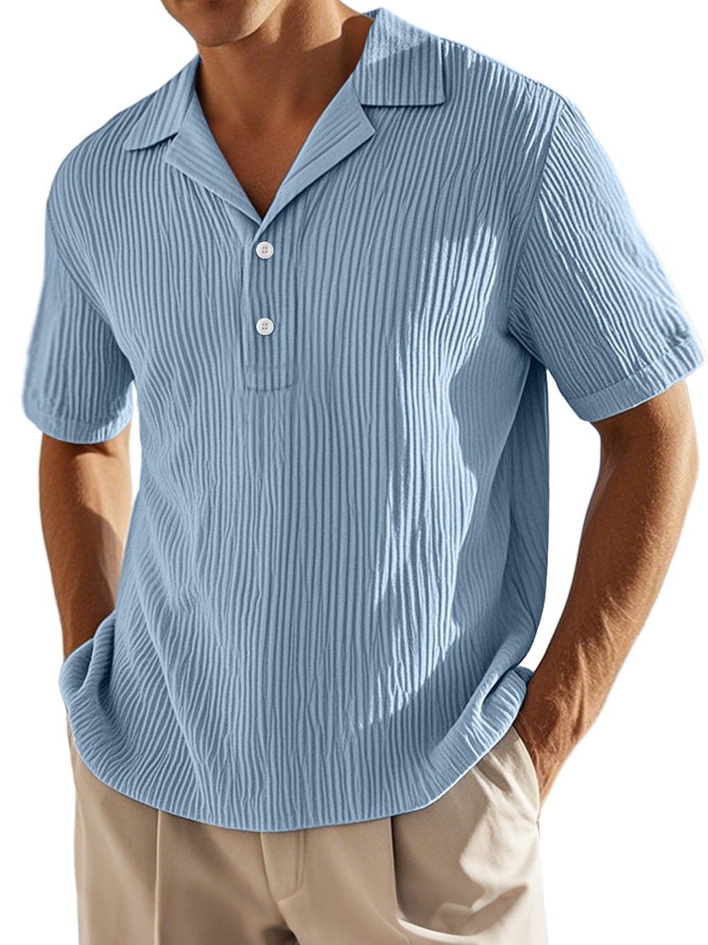 Men's Daily Lapel Button-down Ribbed Casual Short-sleeved Polo Shirt