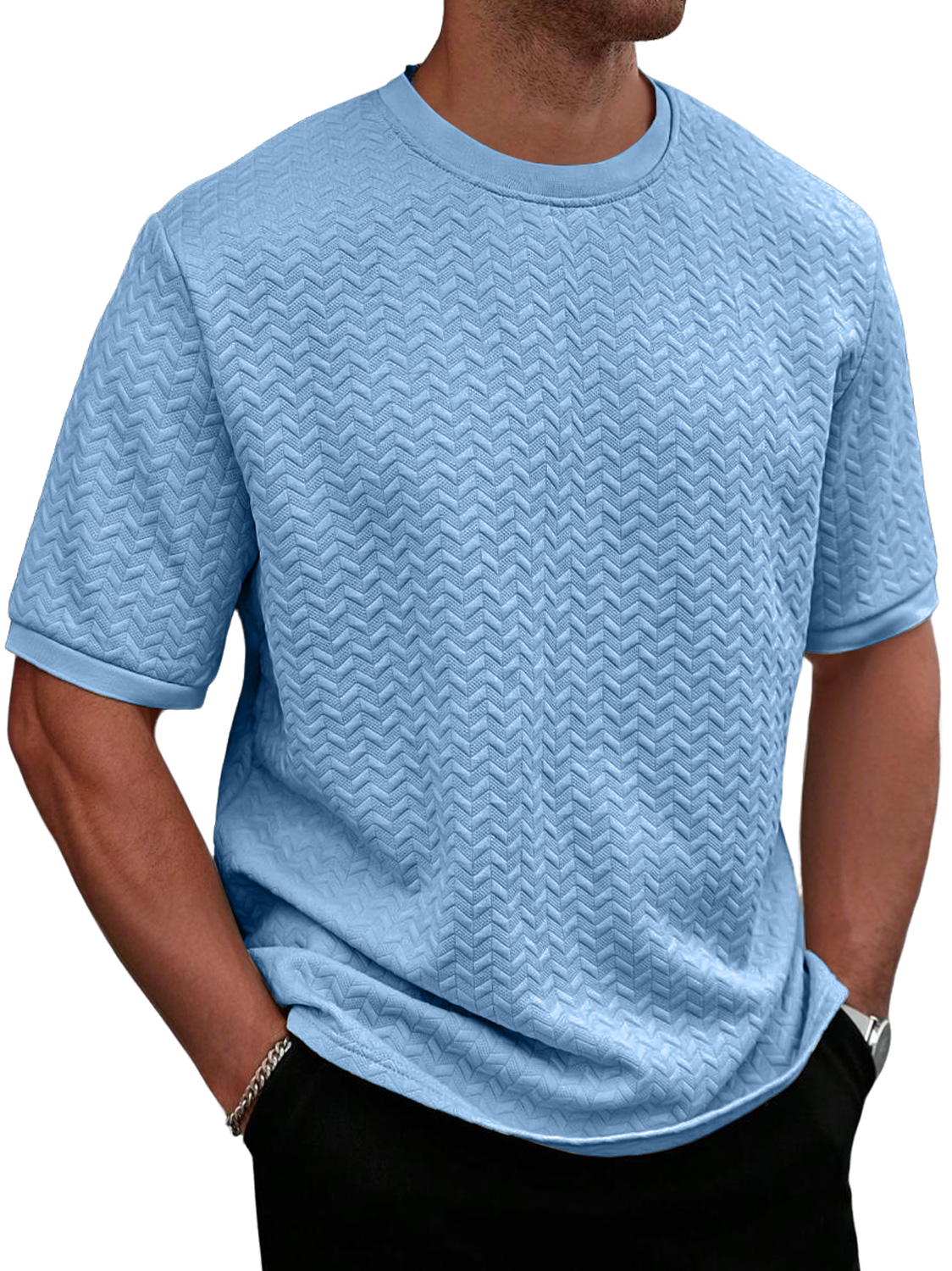 Men's Daily Round Neck Texture Casual Solid Color Comfortable Short-sleeved T-shirt