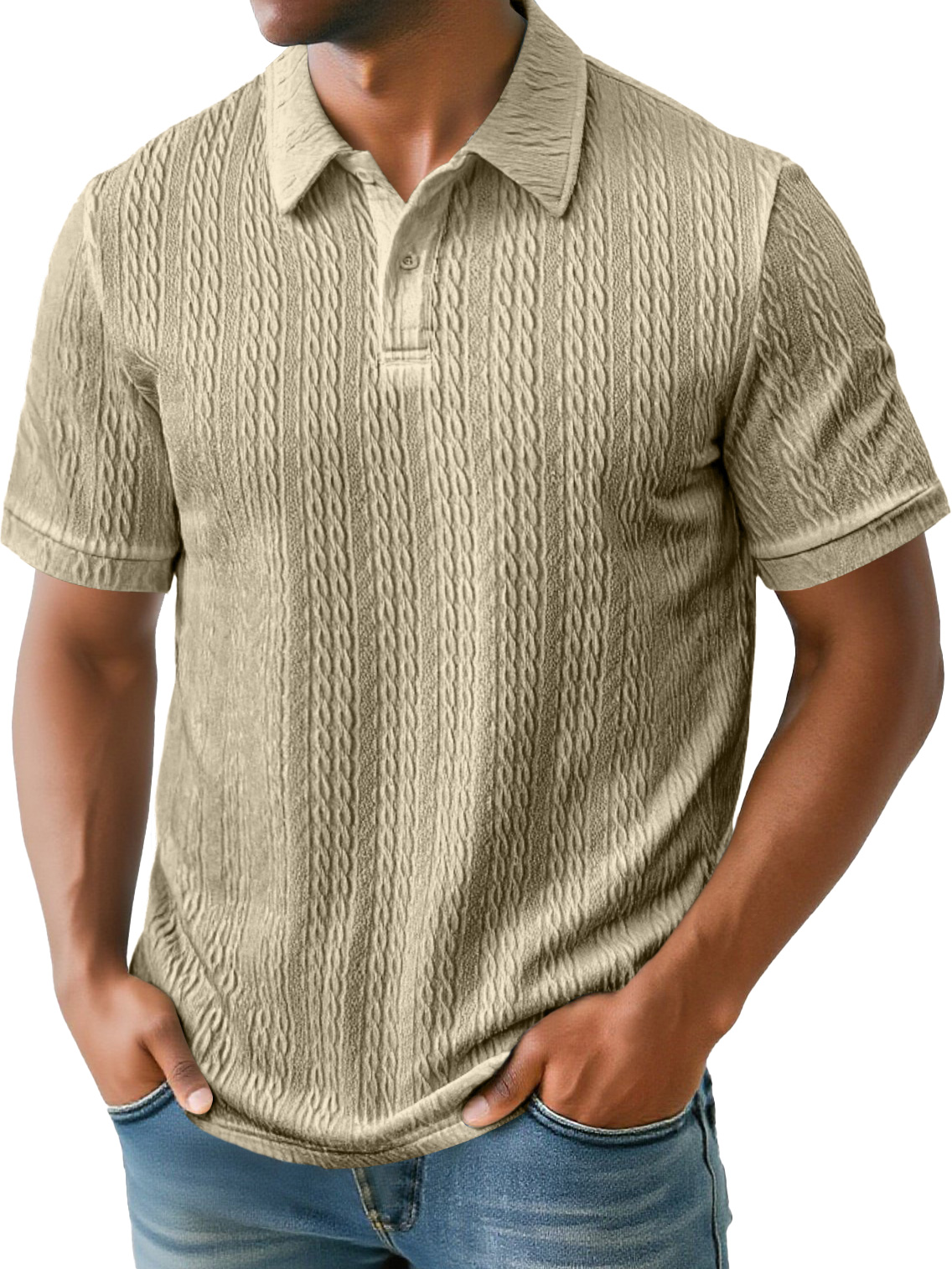 Men's Daily Simple Texture Lapel Button Casual Solid Color Short-sleeved Polo Shirt