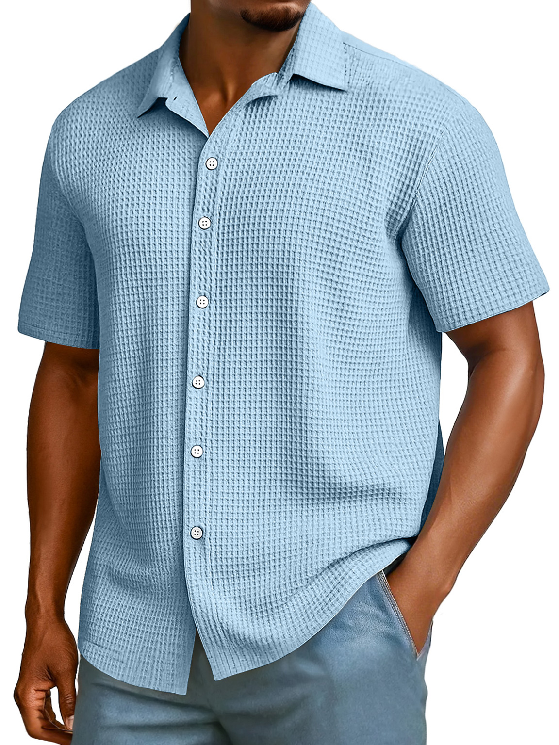 Men's Everyday Waffle Lapel Casual Short Sleeve Shirt