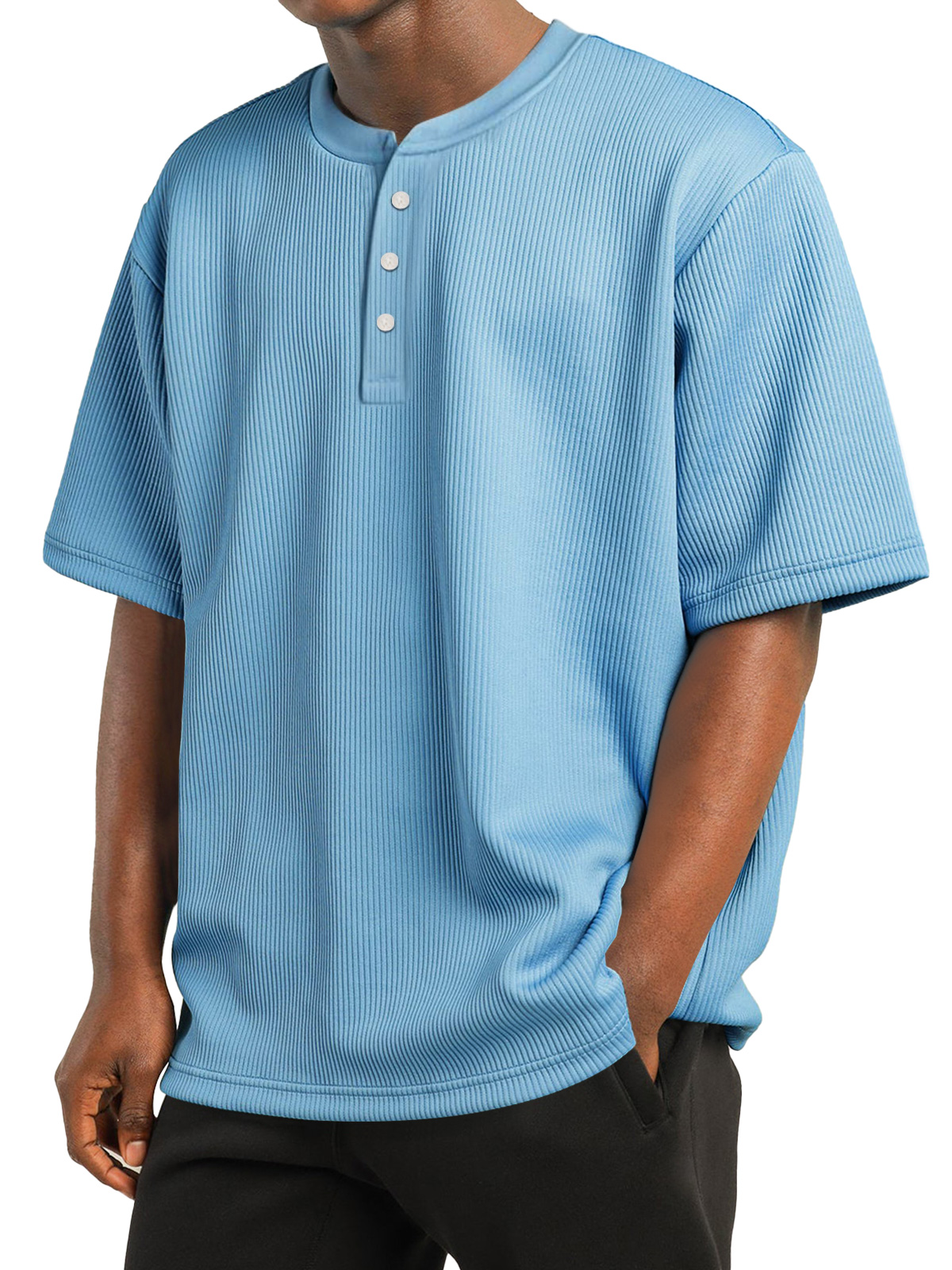 Men's Daily Striped Texture Casual Solid Color Comfortable Short Sleeve Henley Shirt