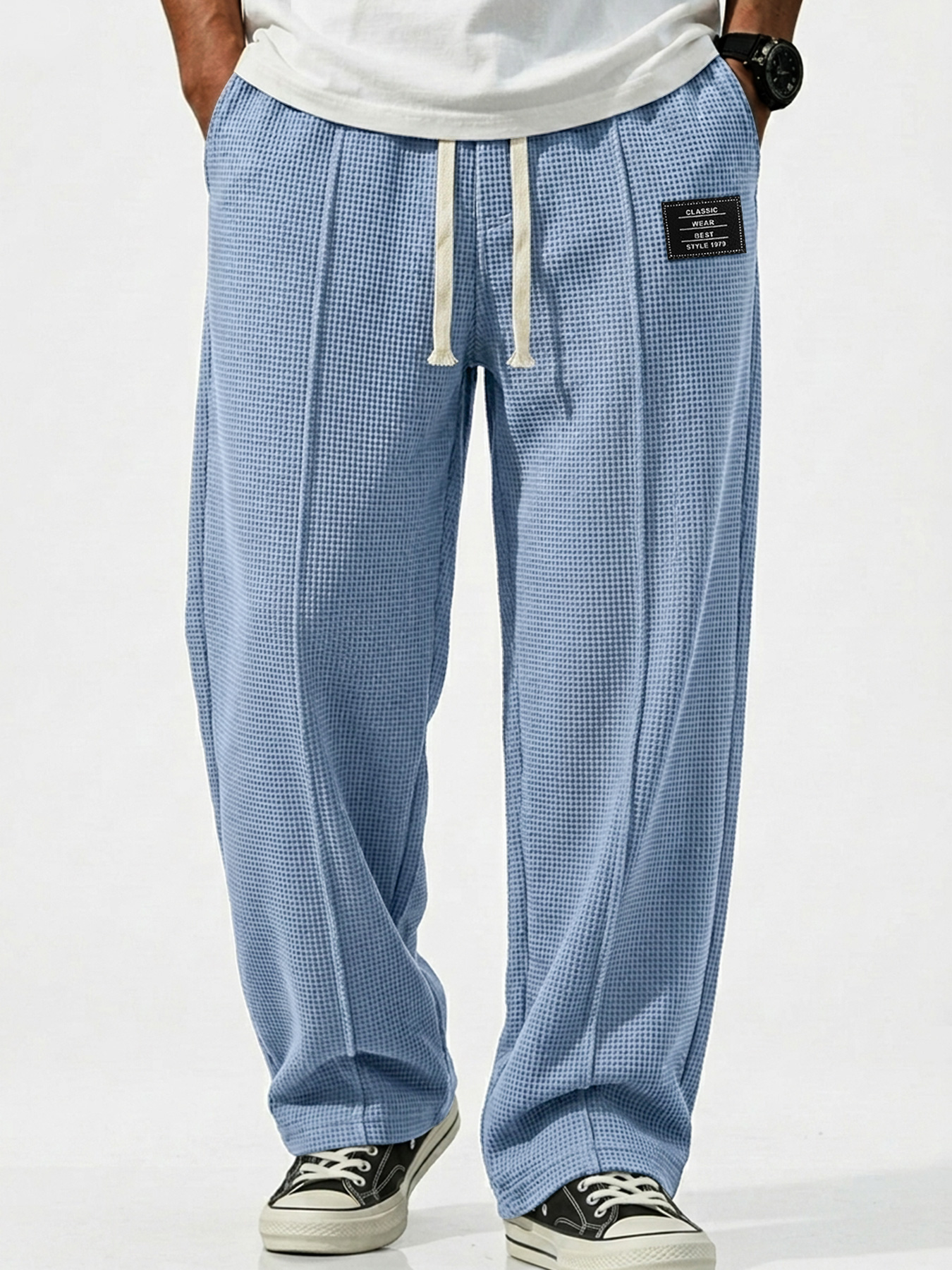 Men's Waffle Breathable Embroidered Logo Casual Trousers