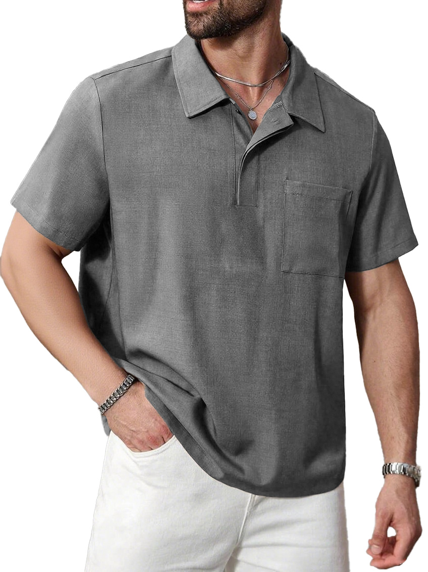 Men's Daily Casual Limna Fabric Pocket Lapel Polo Shirt