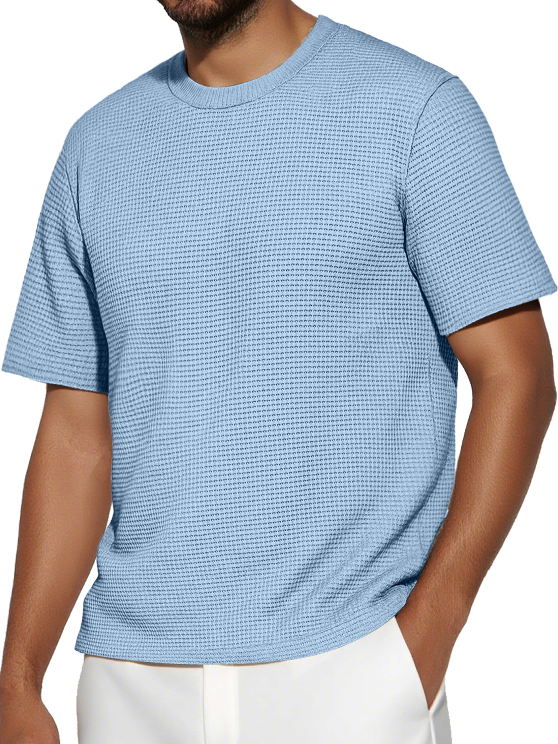 Men's Daily Round Neck Waffle Casual Solid Color Short Sleeve T-Shirt