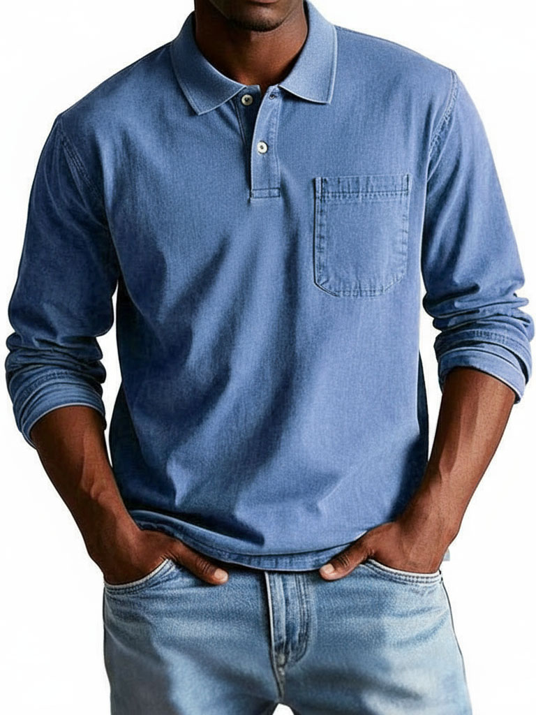 Men's Trendy Retro Lapel Long-sleeved Pocket Polo Shirt