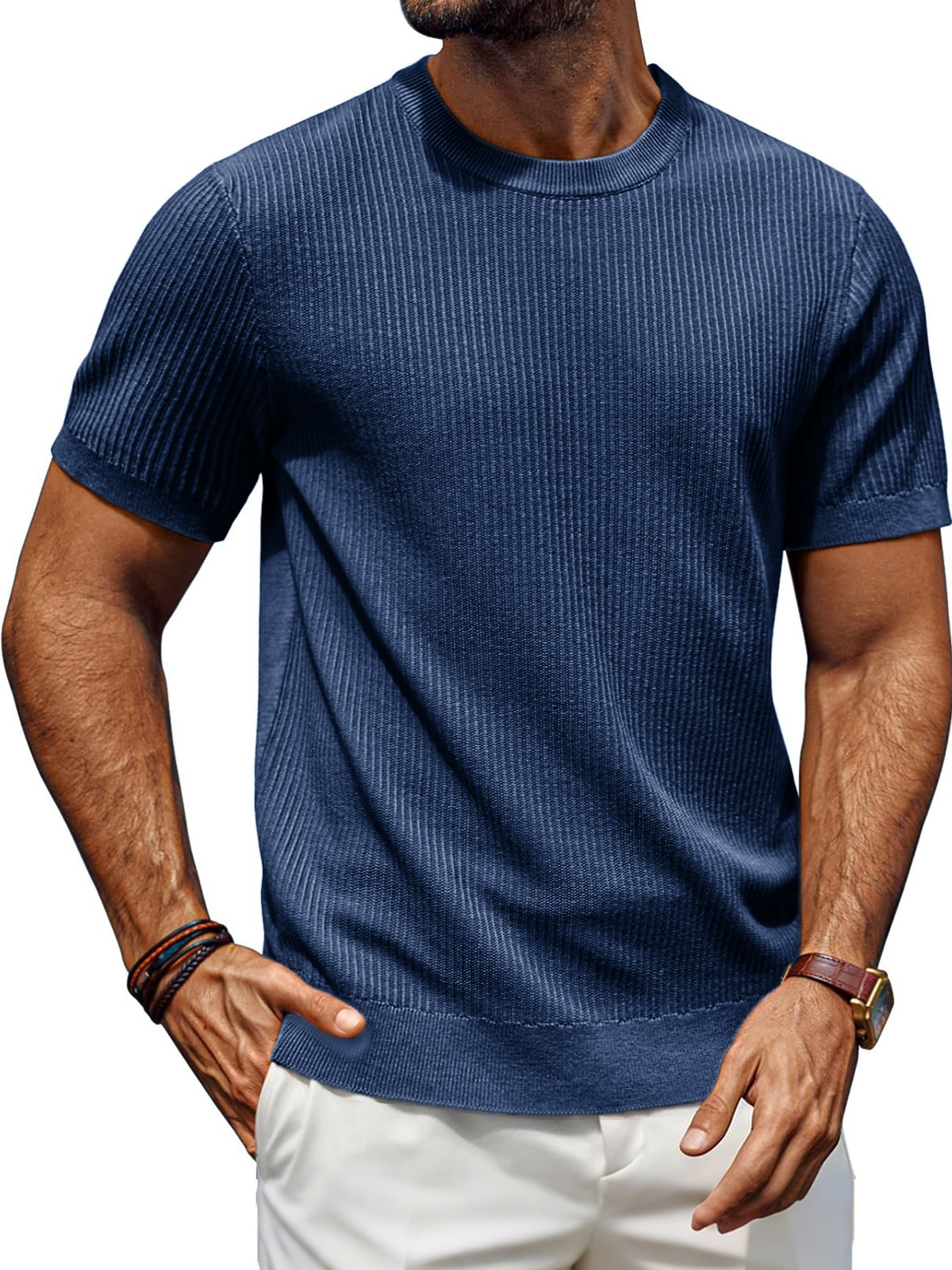 Men's Fashion Daily Casual Ripstop Fabric Short-sleeved T-shirt