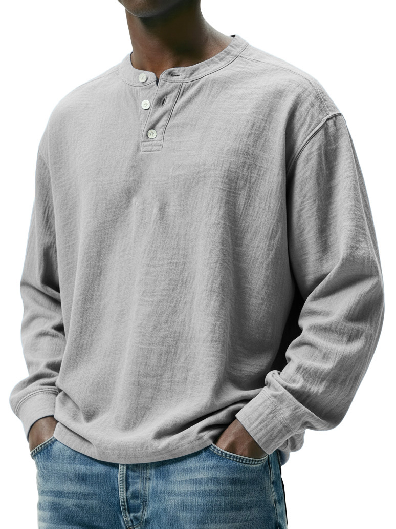Men's Fashionable Casual Linen Fabric Long-sleeved Henley Shirt