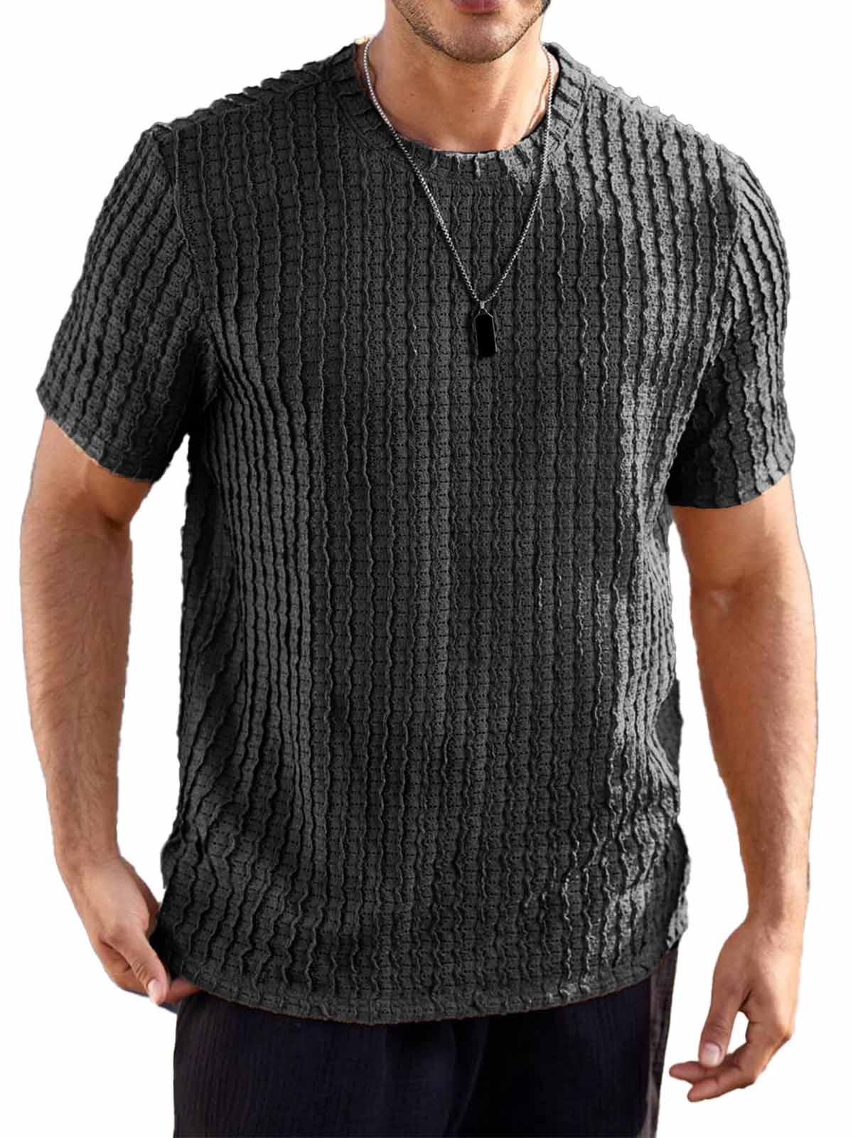 Men's Hawaiian Casual Jacquard Round Neck Short Sleeve T-Shirt