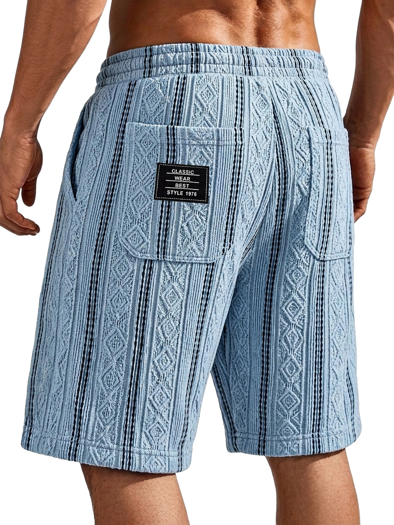 Men's Textured Jacquard Casual Shorts with Embroidered Logo Pocket