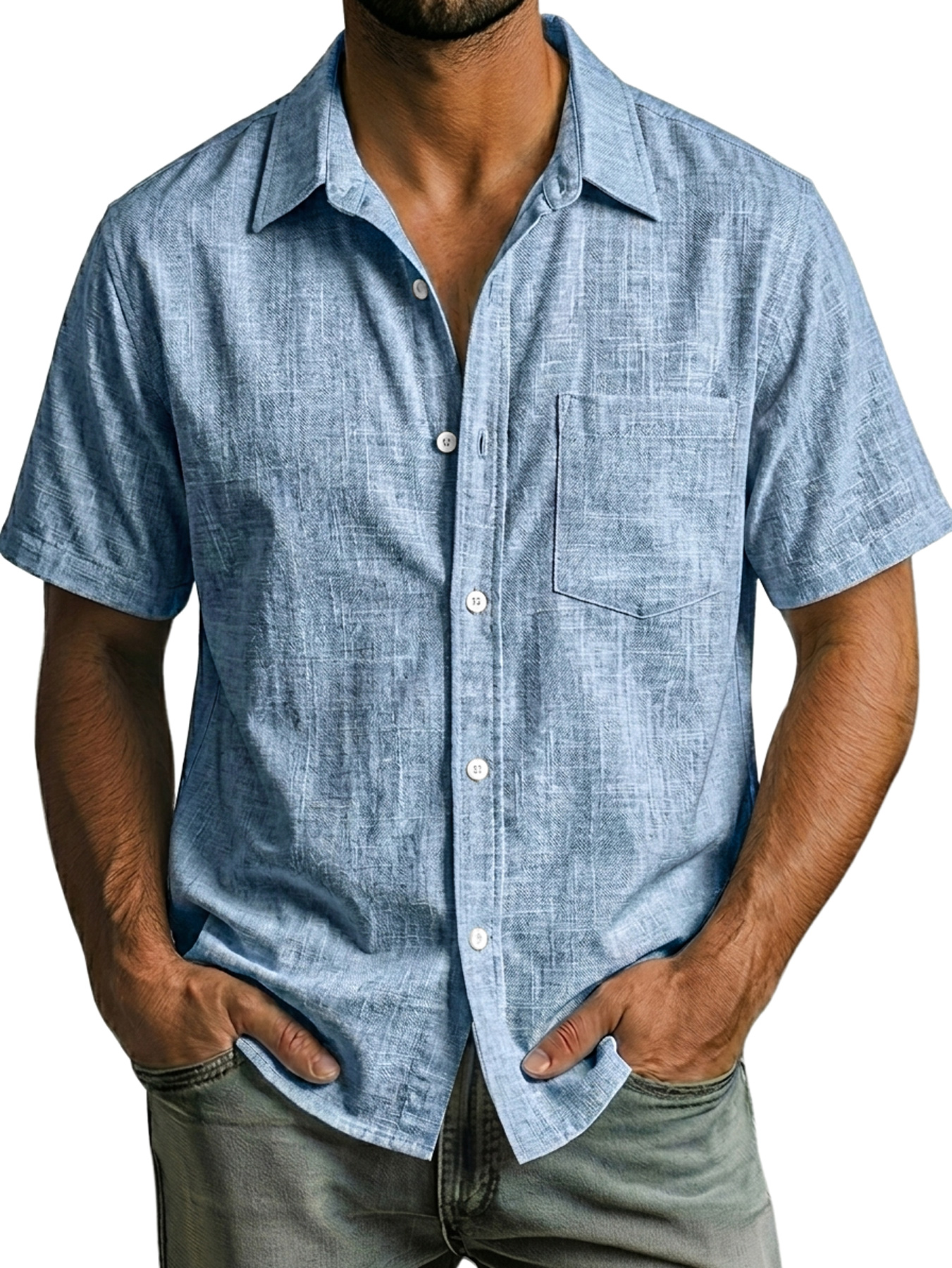 Men's Casual Linen Collared Comfortable Short-Sleeve Shirt