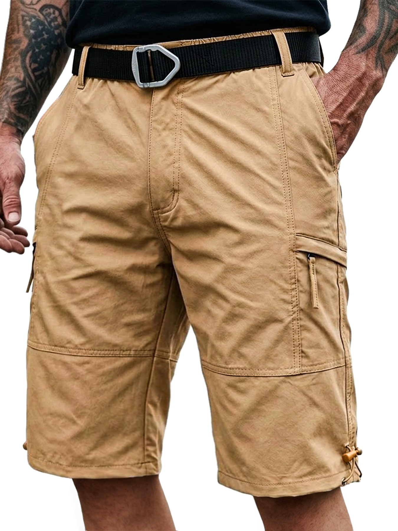 Men's 100% Cotton Multi-Pocket Zipper Casual Cargo Shorts