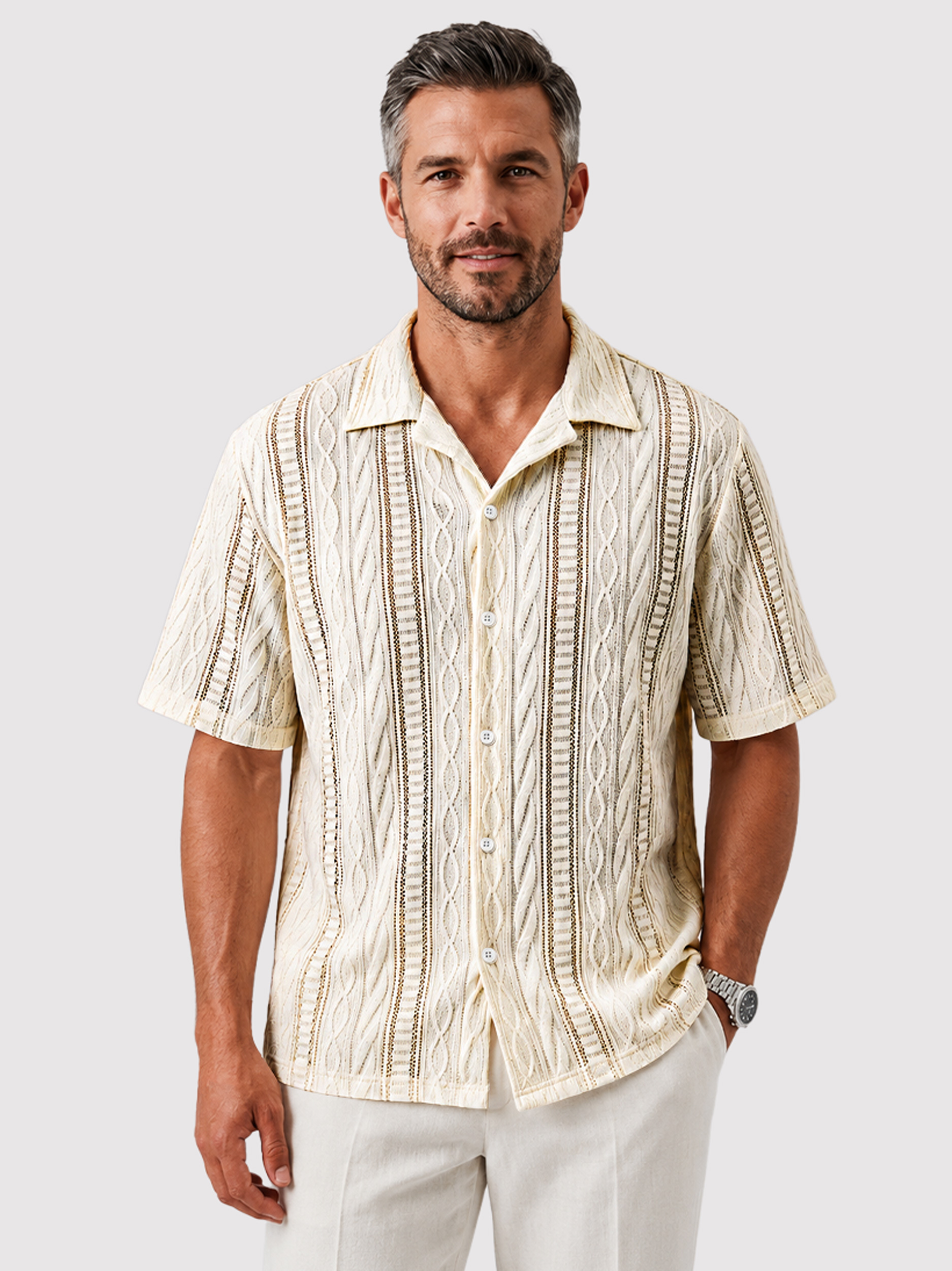 Men's Textured Casual Solid-Color Comfortable Short-Sleeve Shirt