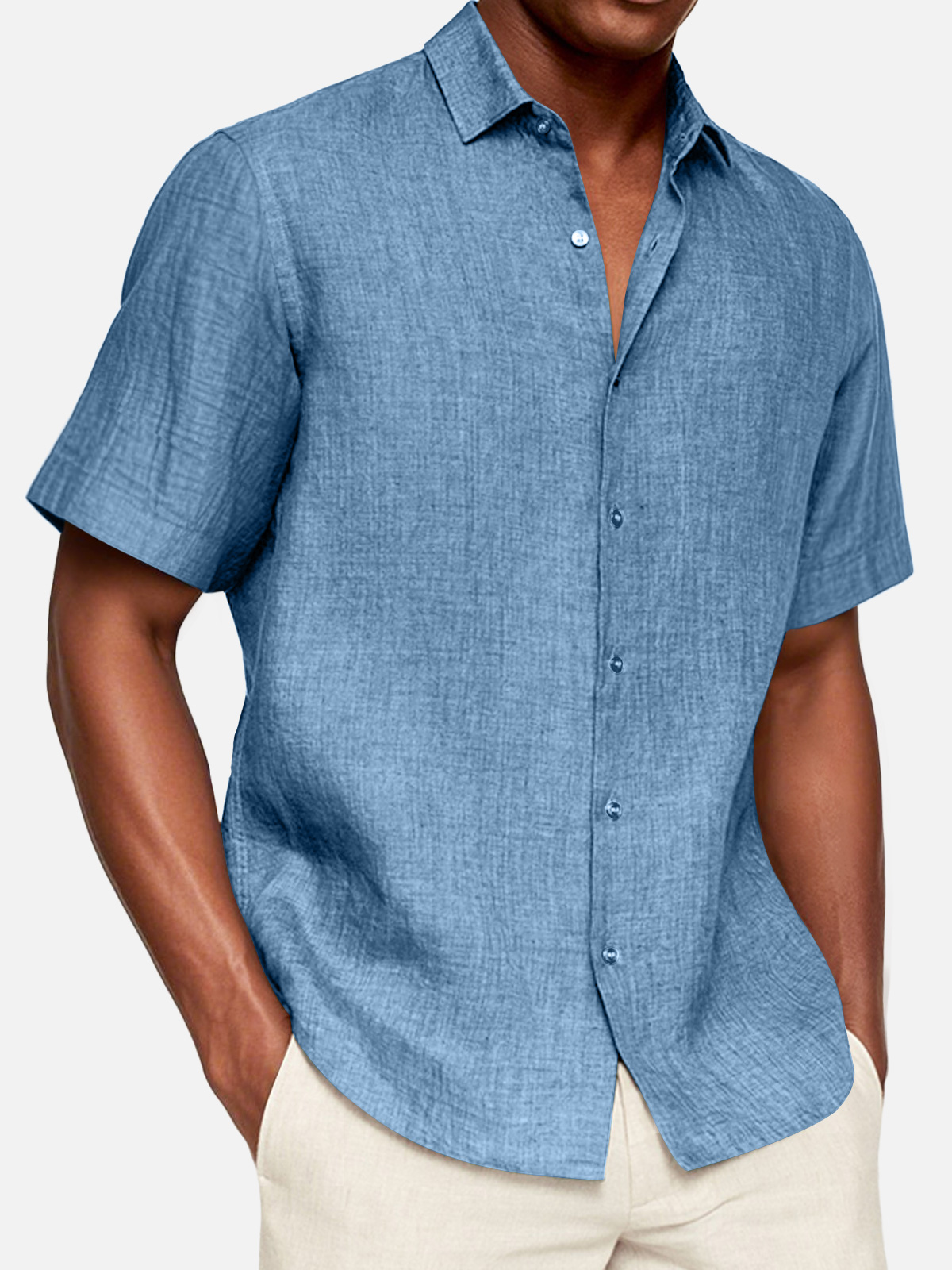 Men's Casual Cotton And Linen Short-sleeved Shirt