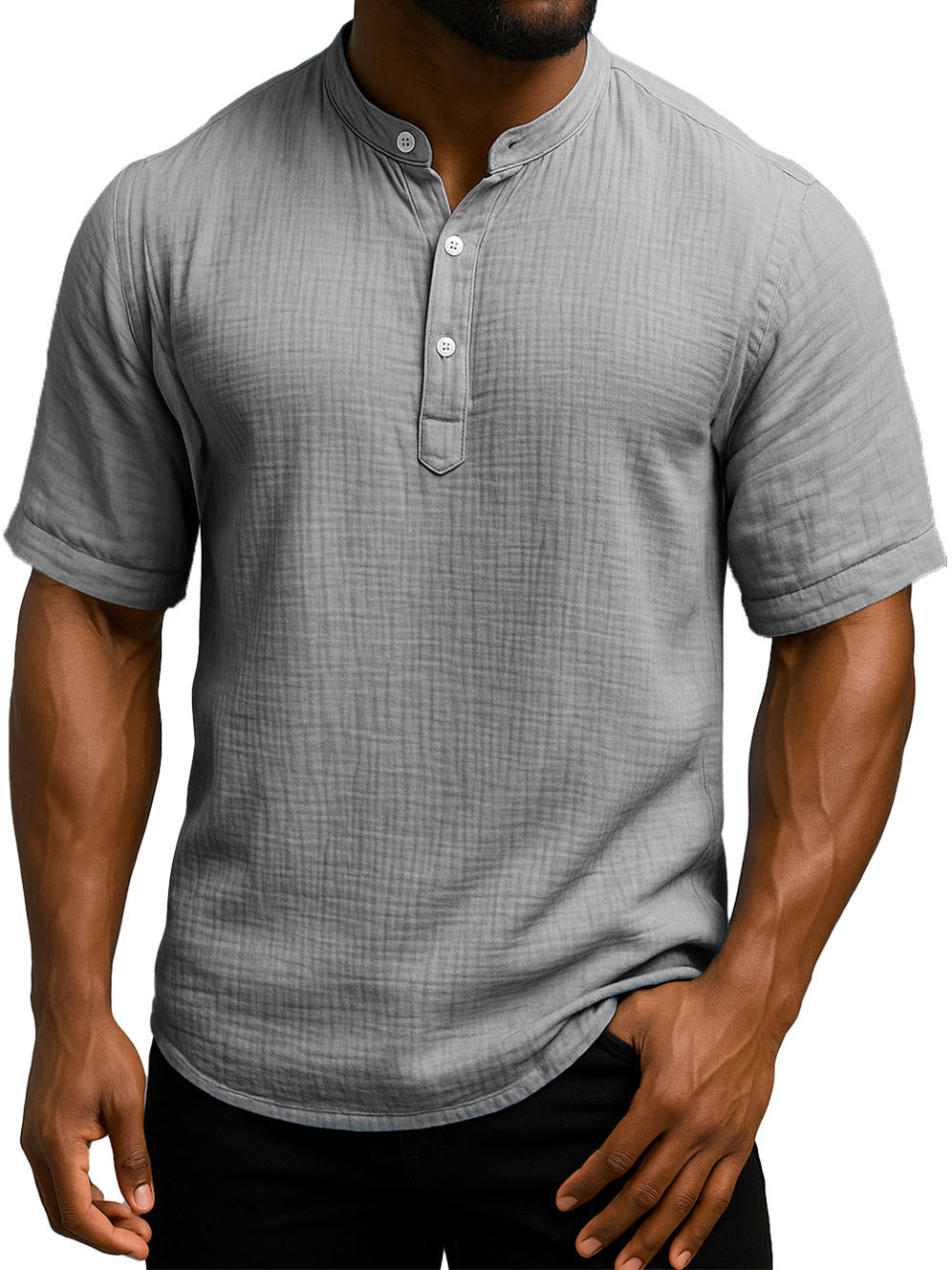 Men's Daily Casual Wrinkled Fabric Wide Short Sleeve Henley Shirt