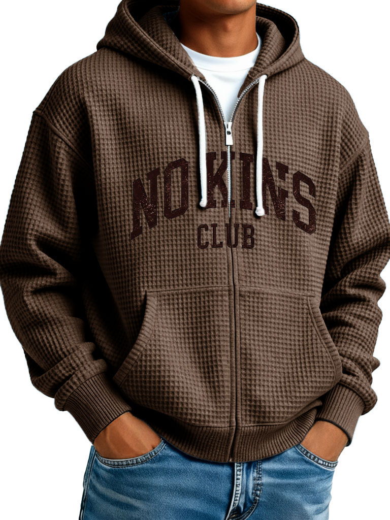 "no Kings" Letter-printed Waffle Fabric Pockets Long-sleeved Hoodie