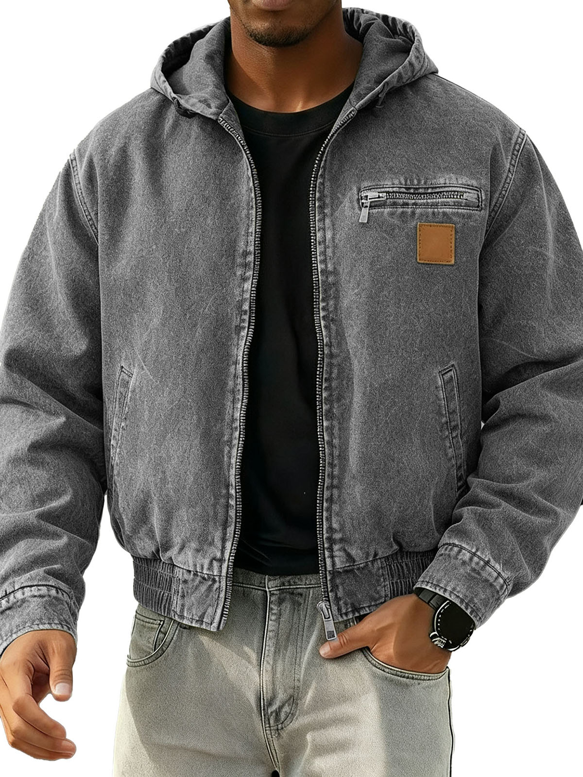 Men's Stylish Retro Long-sleeved Hooded Motorcycle Jacket