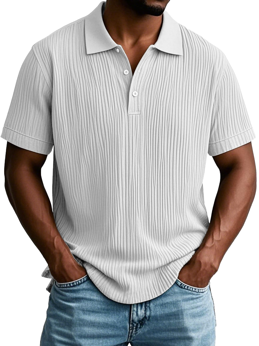 Men's Fashion Casual Short-sleeved Lapel Polo Shirt With Ribbed Fabric