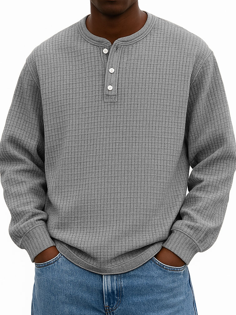 Men's Stylish Casual Corn-patterned Corduroy Fabric Stand-up Collar Half-zip Long-sleeved Henley Shirt