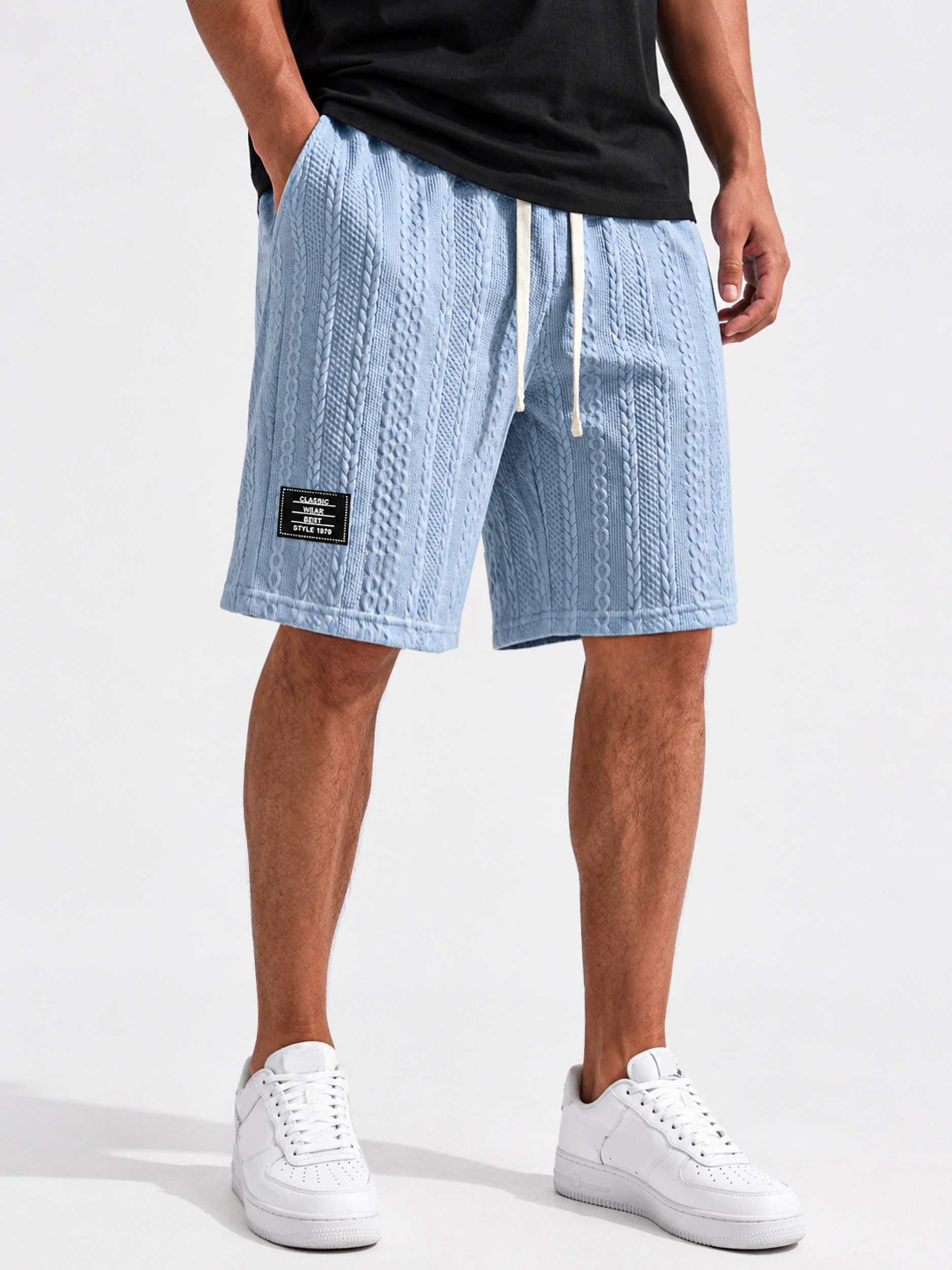 Men's Textured Embroidered Logo Elastic-Waist Casual Shorts