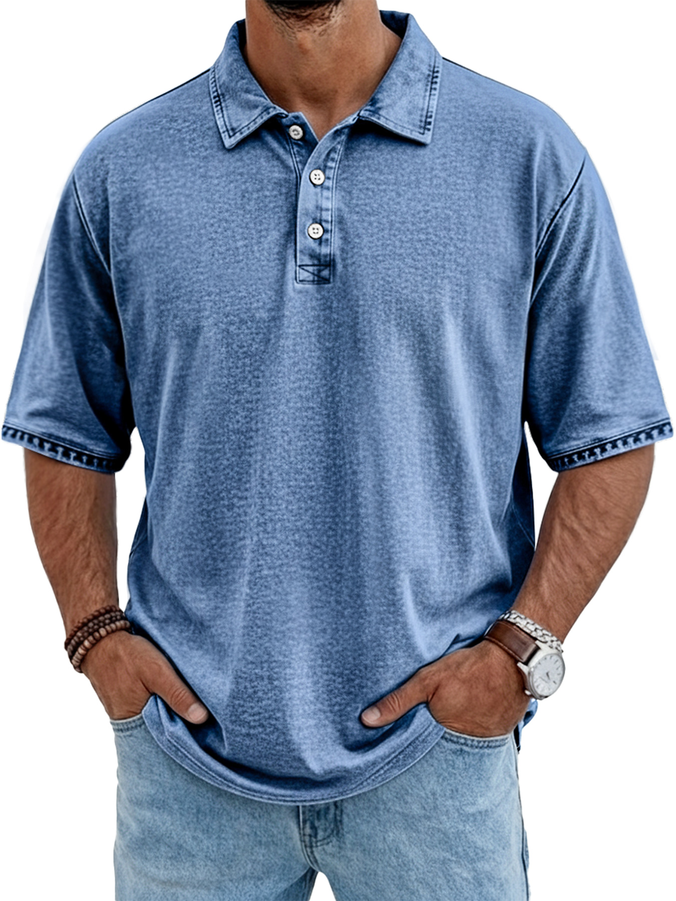Men's Casual Retro Collar Button-Down Short-Sleeve Polo Shirt