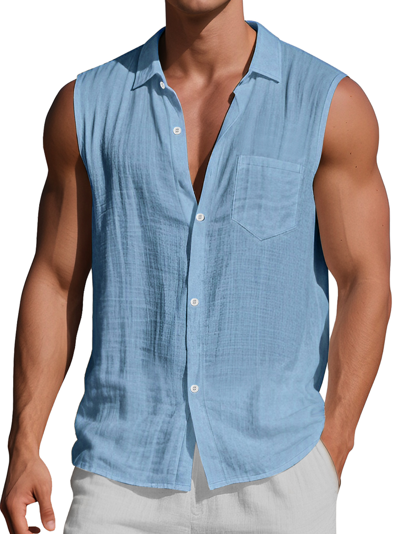 Men's Daily Casual Lapel Pocket Comfort Sleeveless Shirt