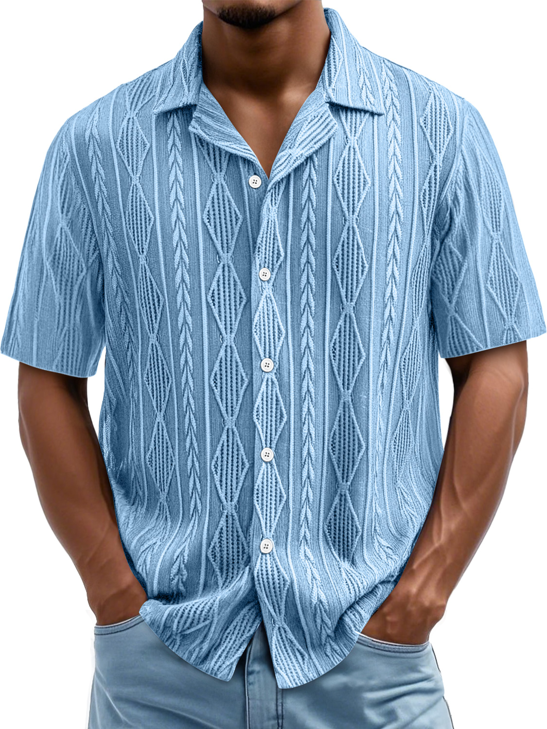 Men's Daily Casual Texture Lapel Comfortable Short-sleeved Shirt