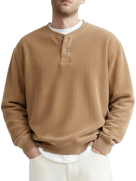 Men's Fashionable Casual Two-Piece Ribbed Fabric Long-Sleeved Henley Shirt