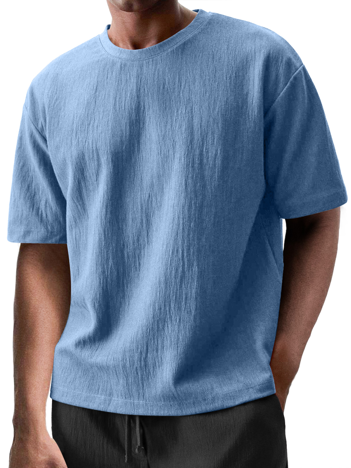 Men's Round Neck Casual Pleated Texture Short-sleeved T-shirt