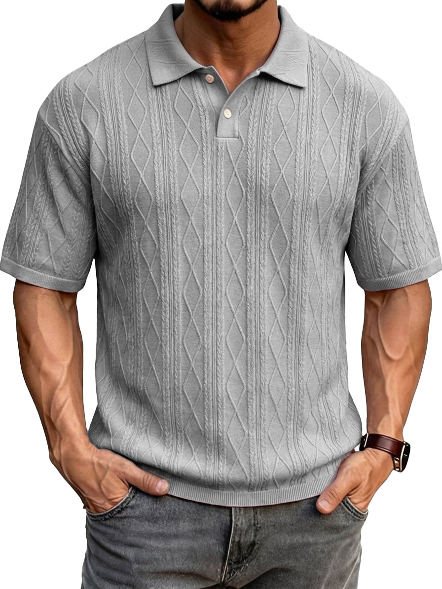 Men's Fashionable Casual Jacquard Fabric Collared Short-Sleeve Polo Shirt