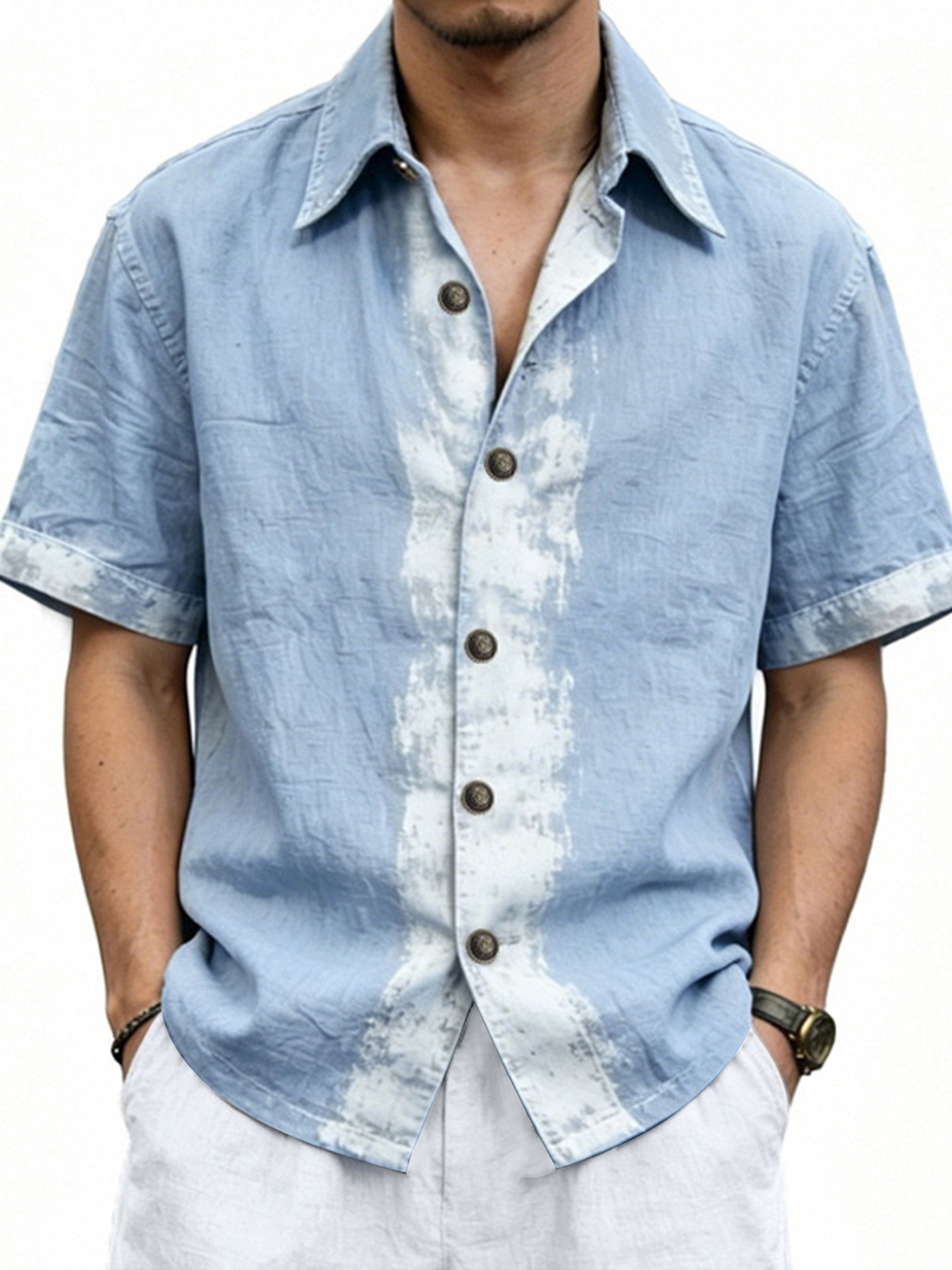 Men's Retro Linen Splatter Graffiti Casual Short-Sleeve Shirt