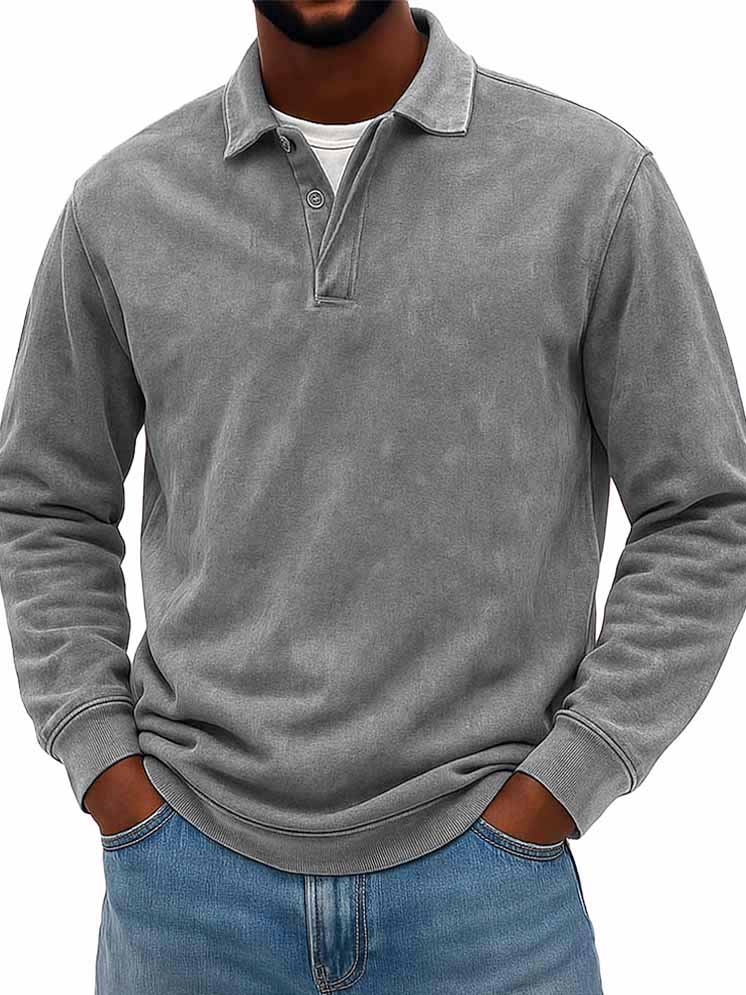 Men's Wear Fashionable Casual Daily Two-layer Placket Design Lapel Long-sleeved Polo Shirt