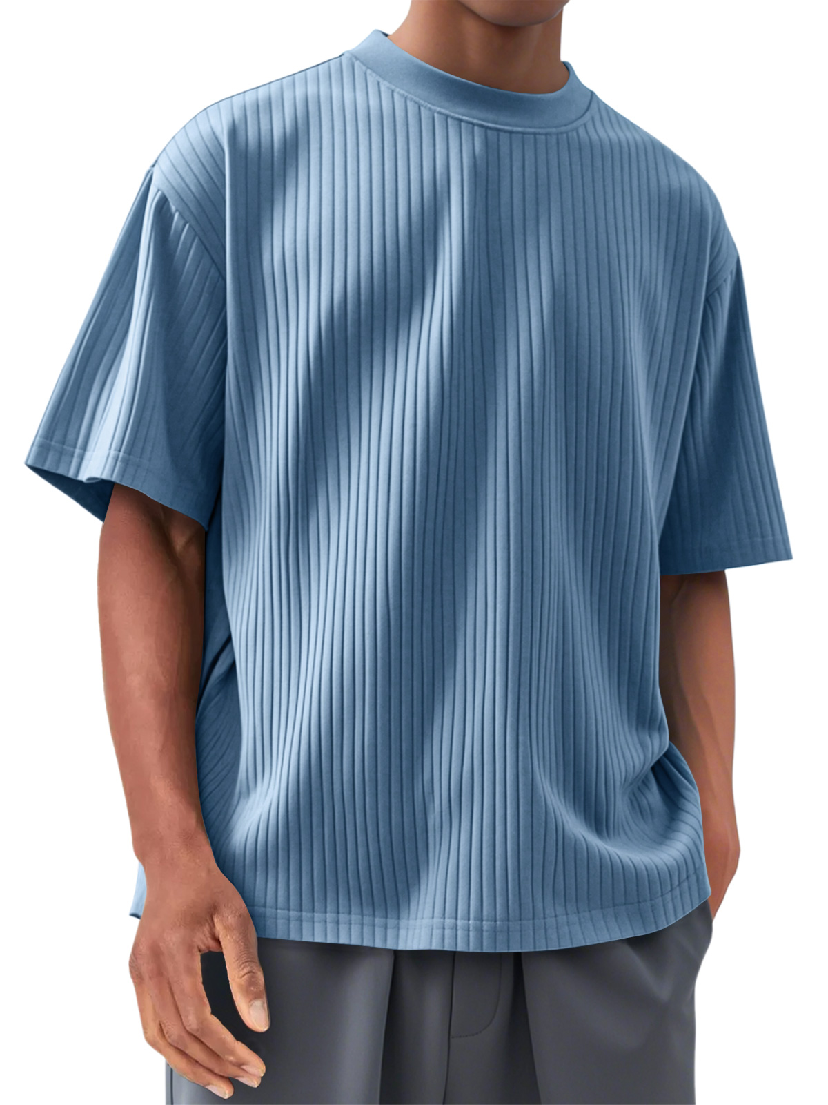 Men's Round Neck Casual Pit Strip Comfortable Short-sleeved T-shirt
