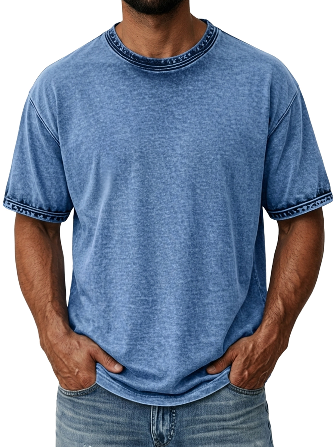 Men's Retro Distressed Pure Cotton Washed Casual Short-Sleeve T-Shirt
