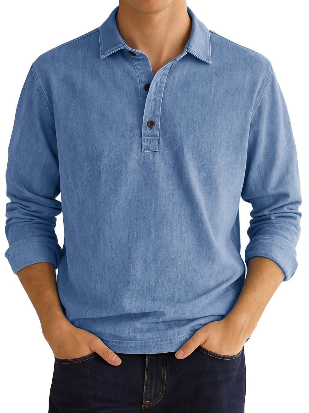 Men's Stylish Vintage Distressed Lapel Long-sleeved Polo Shirt
