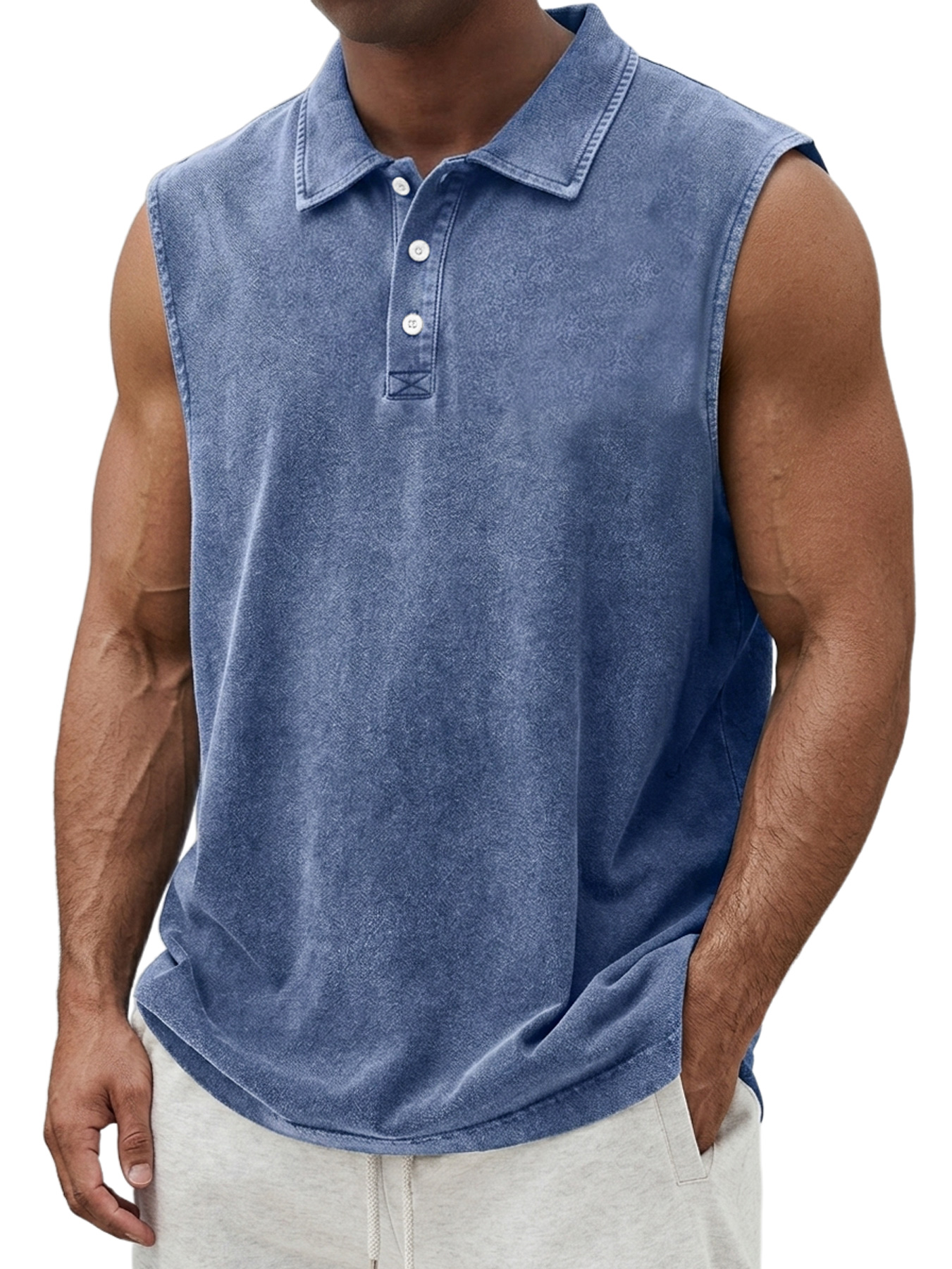 Men's Retro Collar Button Casual Sleeveless Polo Shirt