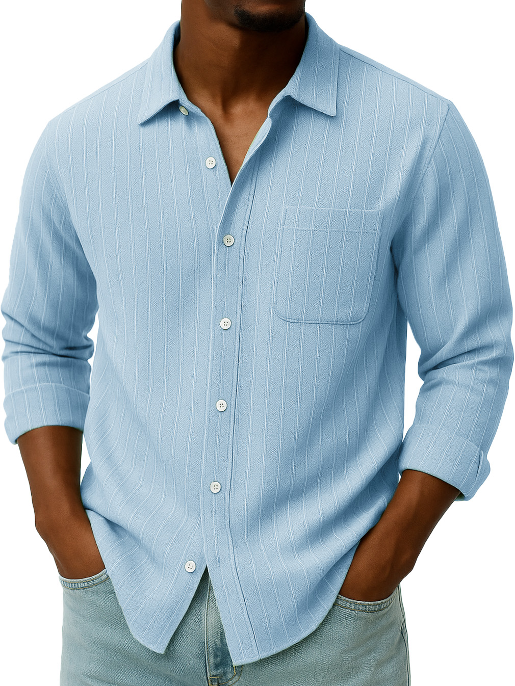 Men's Stylish Casual Everyday Jacquard Lapel Long-sleeved Shirt