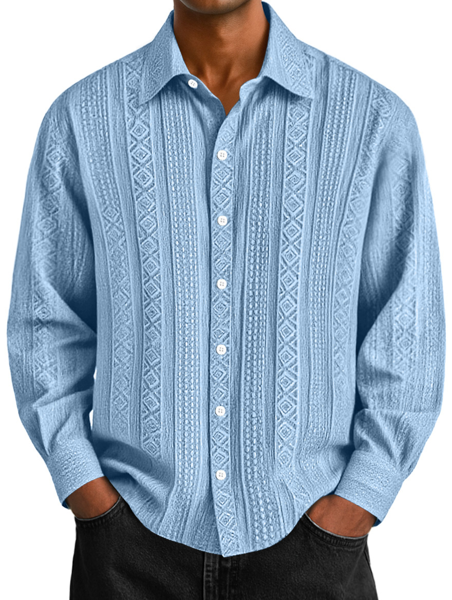 Men's Daily Jacquard Texture Casual Solid Color Long-sleeved Shirt
