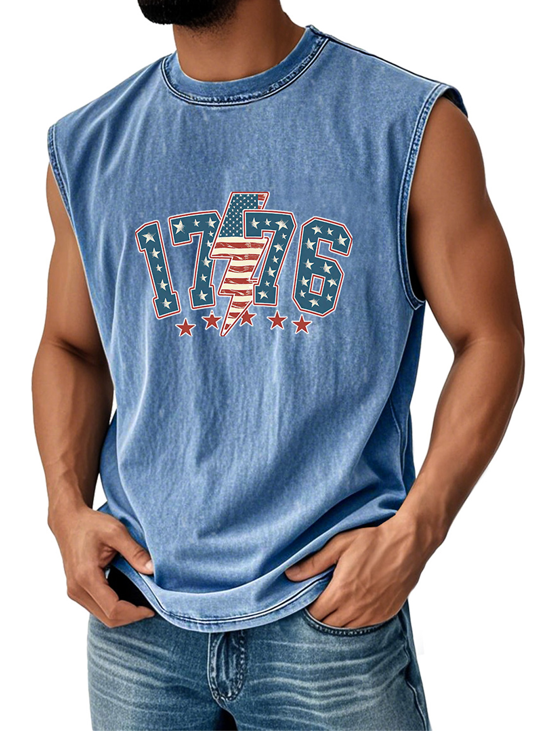 Men's Retro Everyday Independence Day 1776 Printed Casual Round Neck Sleeveless Vest