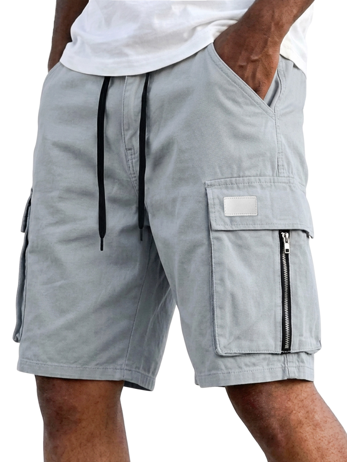 Men's Casual Multi-Pocket Zipper Embroidered Logo Loose-fitting Cargo Shorts