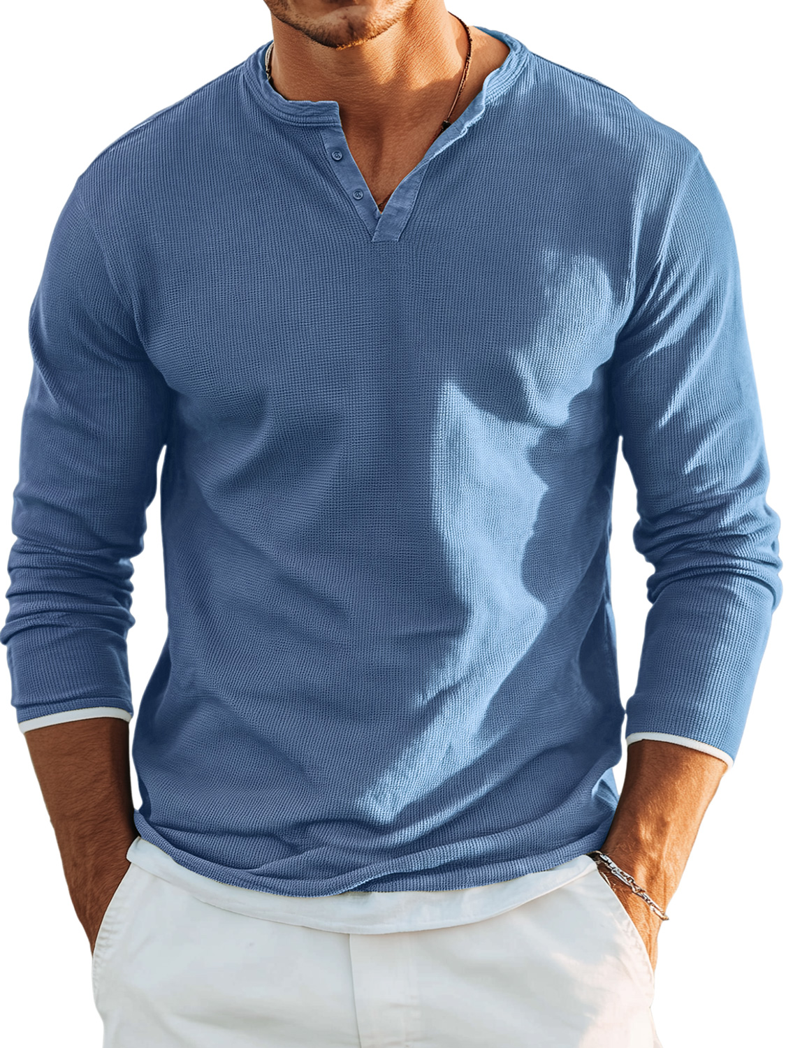 Men's Retro Casual Button Up Comfortable Solid Color Short Sleeve Henley Shirt