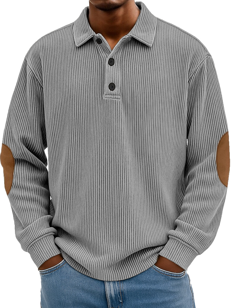 Men's Wear Fashionable Retro Stitching Pit Strip Long-sleeved Lapel Polo Shirt