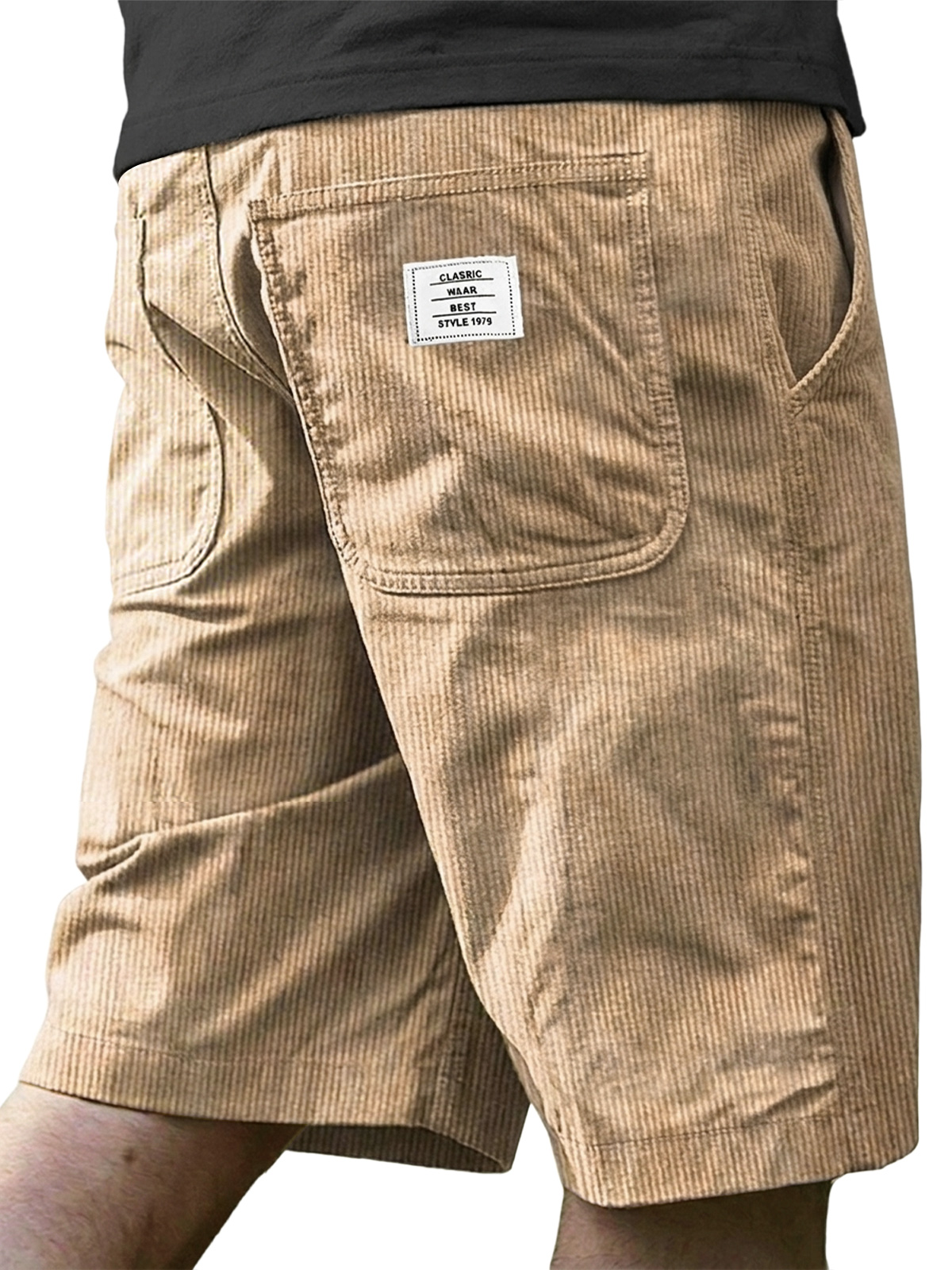 Men's Retro Corduroy Embroidered Logo Casual Shorts