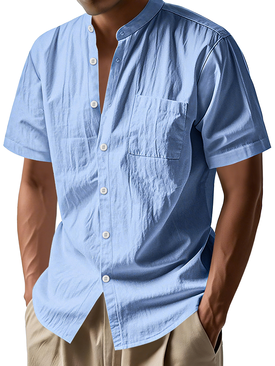 Men's Daily Stand-up Collar Casual Comfortable Short-sleeved Shirt