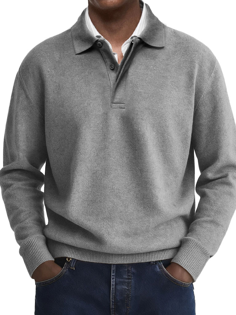 Men's Stylish Casual Retro Two-layer Placket Lapel Long-sleeved Polo Shirt