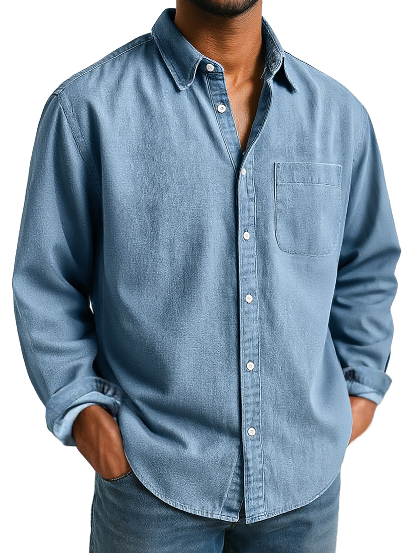 Men's Everyday Lapel Pocket Casual Comfort Long Sleeve Shirt