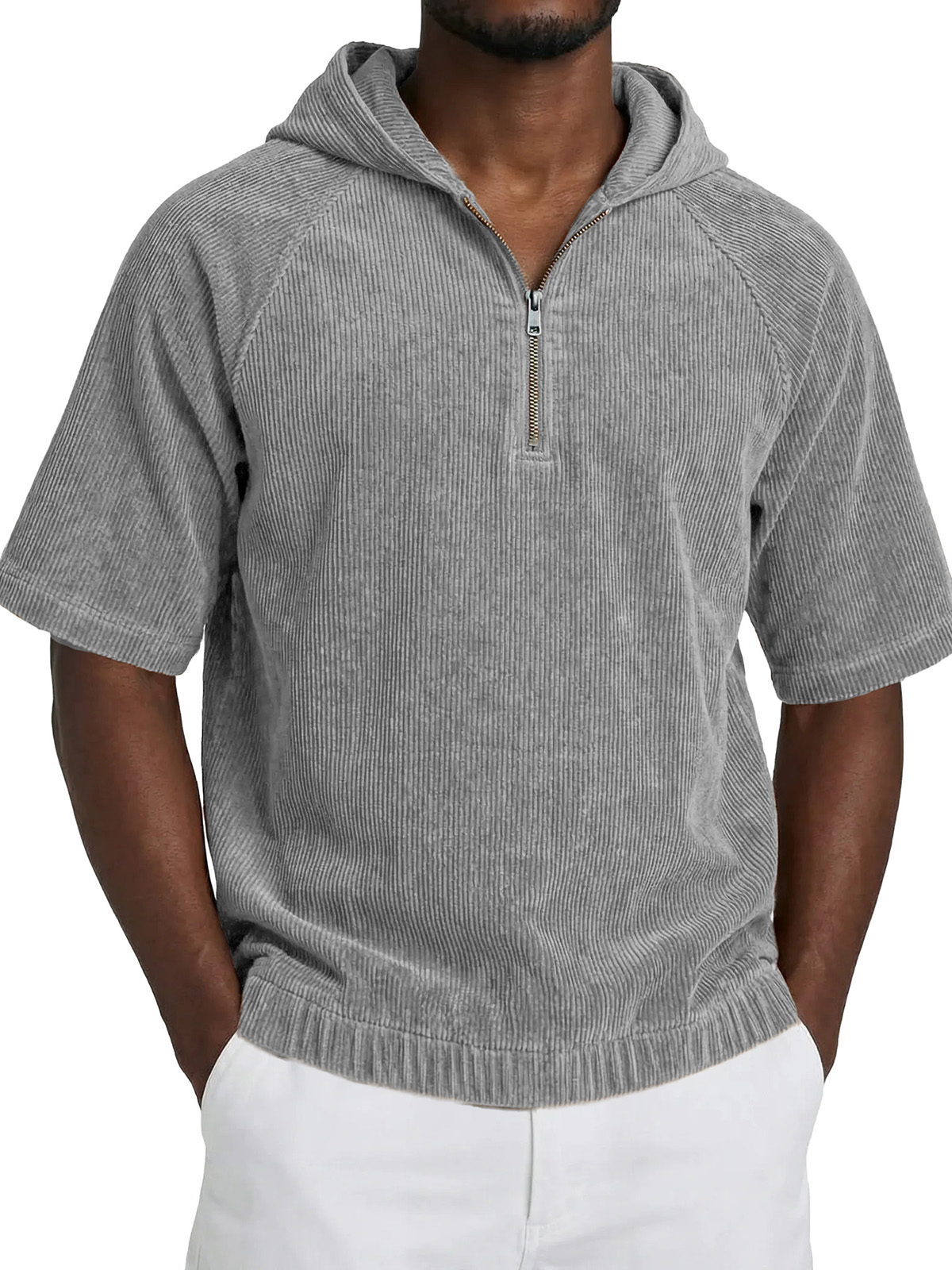 Men's Fashionable Casual Retro Hooded Short-Sleeve Zipper T-Shirt